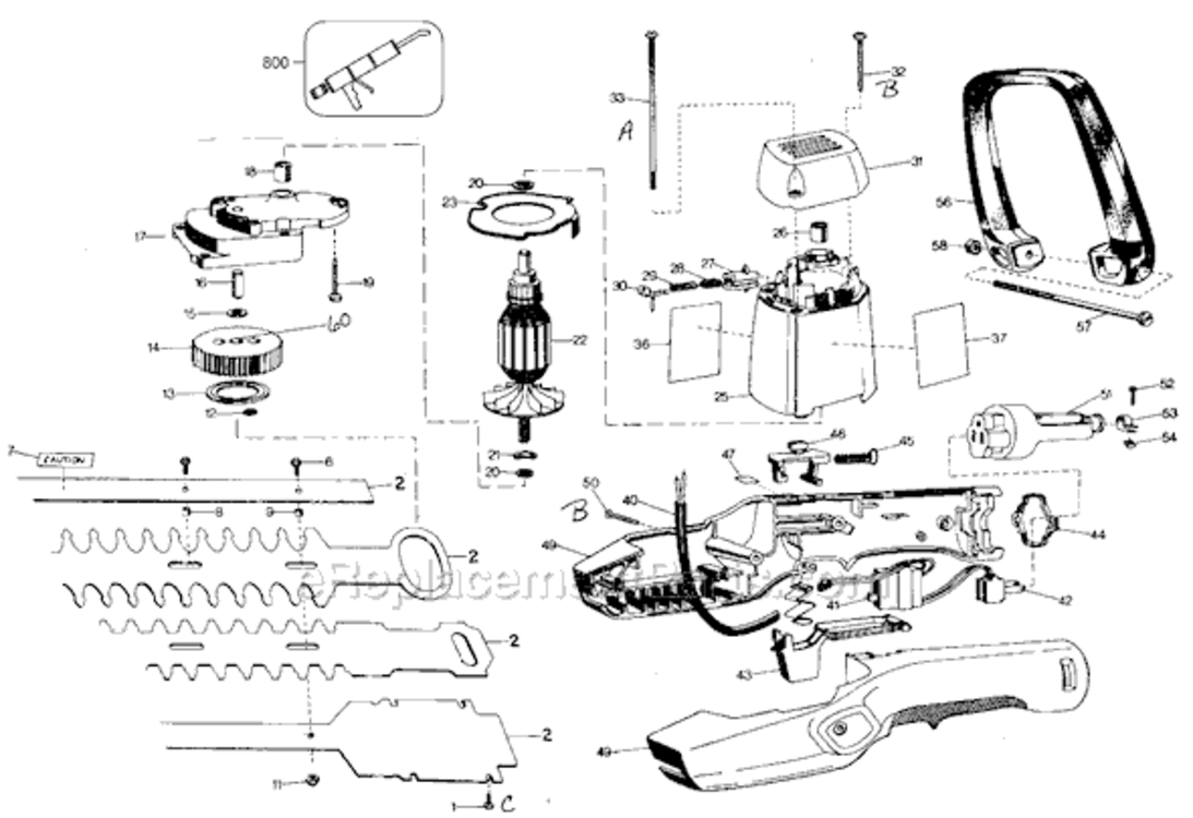 Page A Diagram and Parts List for 8144 Type 1 Black and Decker Hedge Trimmer